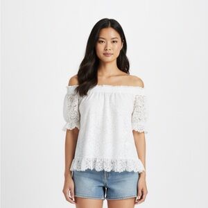 INC White XL off the shoulder lace top